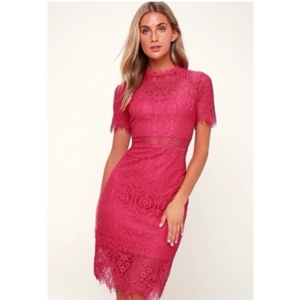 Lulus Remarkable Fuchsia Lace Mini Dress Barbiecore Sz M - Picture 2 of 5
